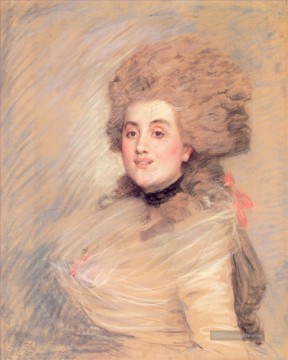 Porträt einer Schauspielerin in 18thC Kleid James Jacques Joseph Tissot Ölgemälde